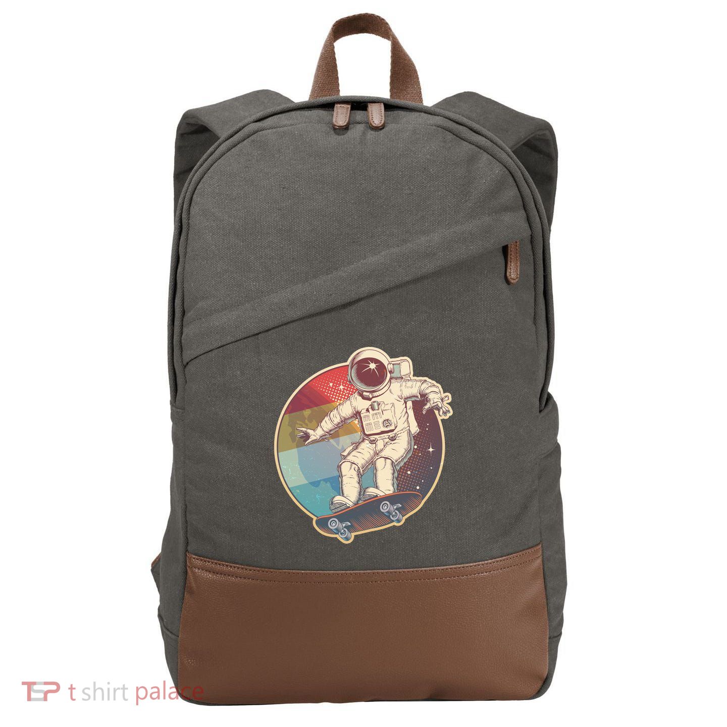 Vintage Retro Skateboarding Astronaut Cotton Canvas Backpack