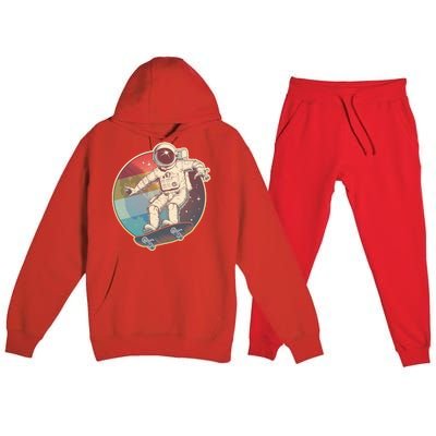 Vintage Retro Skateboarding Astronaut Premium Hooded Sweatsuit Set