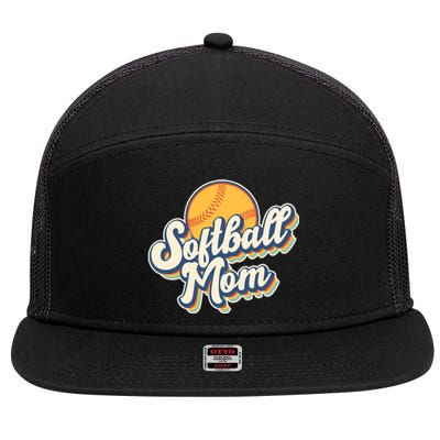 Vintage Retro Softball Mom 7 Panel Mesh Trucker Snapback Hat