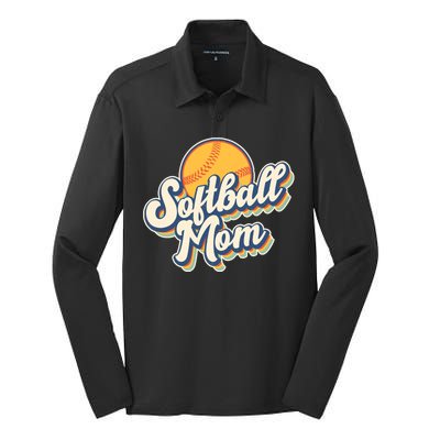 Vintage Retro Softball Mom Silk Touch Performance Long Sleeve Polo