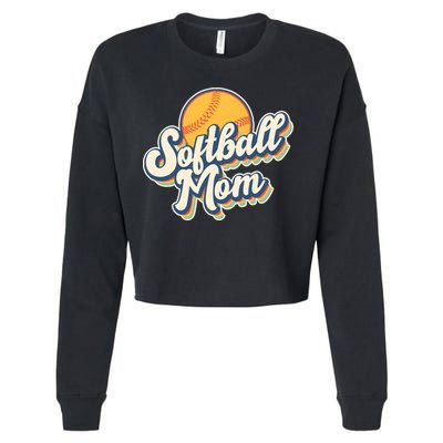 Vintage Retro Softball Mom Cropped Pullover Crew