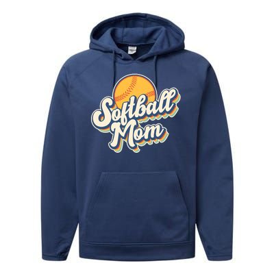 Vintage Retro Softball Mom Performance Fleece Hoodie