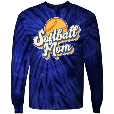 Vintage Retro Softball Mom Tie-Dye Long Sleeve Shirt