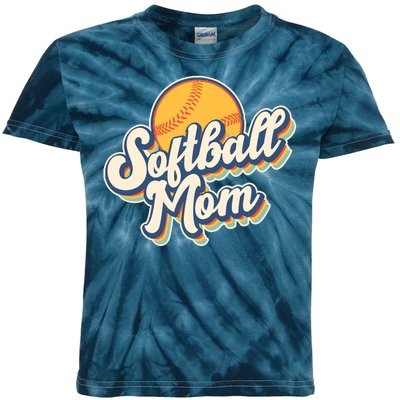 Vintage Retro Softball Mom Kids Tie-Dye T-Shirt