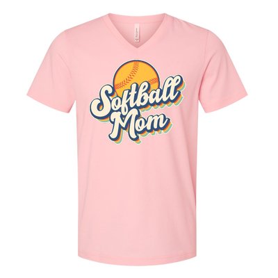 Vintage Retro Softball Mom V-Neck T-Shirt