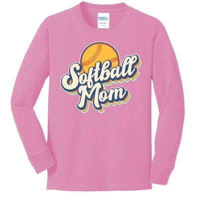 Vintage Retro Softball Mom Kids Long Sleeve Shirt