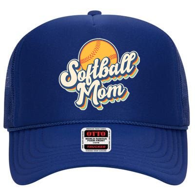 Vintage Retro Softball Mom High Crown Mesh Back Trucker Hat