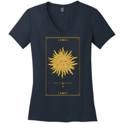 Vintage Retro Sun and Moon Tarot Card Women's V-Neck T-Shirt