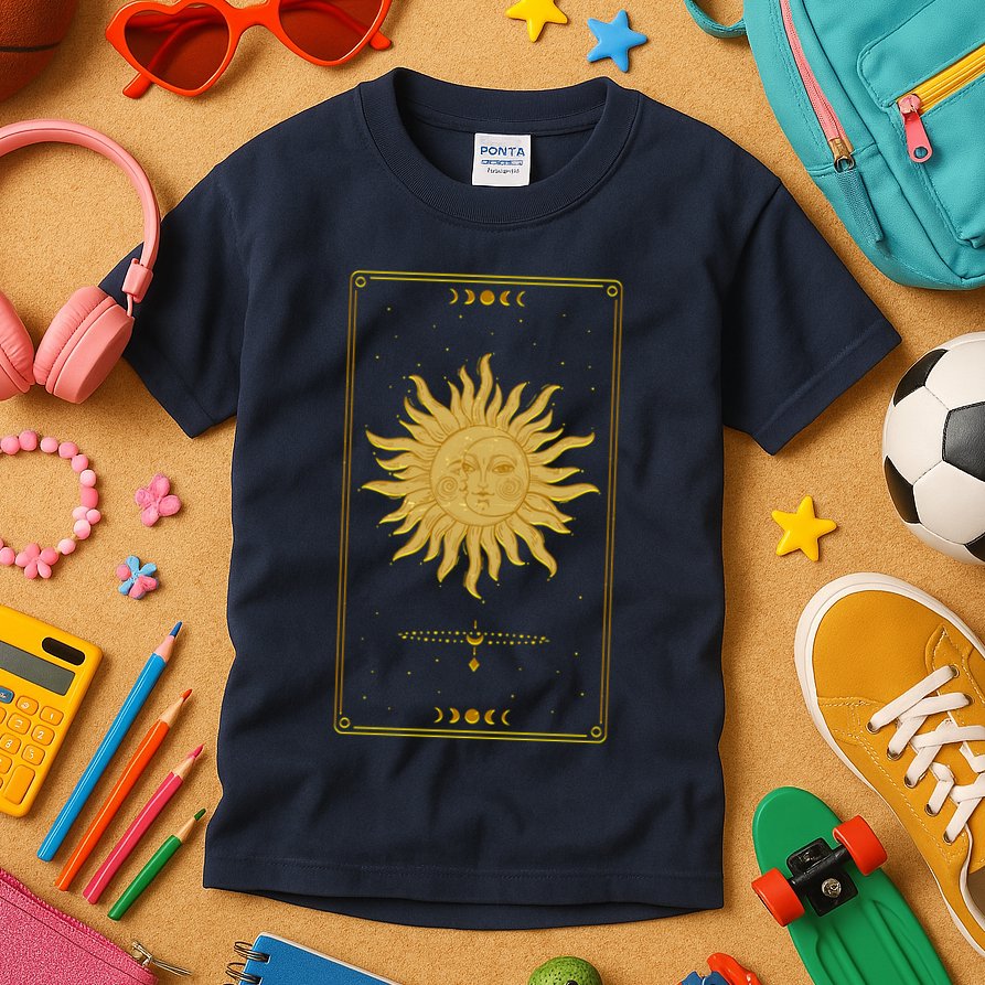 Vintage Retro Sun and Moon Tarot Card Kids T-Shirt