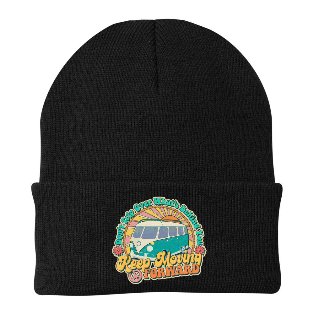 Vintage Retro VW Bus Keep Moving Forward Sunshine Beanie