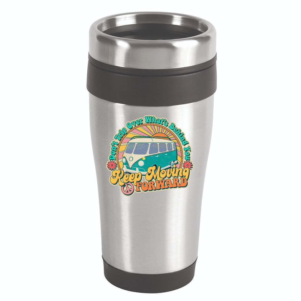 Vintage Retro VW Bus Keep Moving Forward Sunshine 16oz Travel Tumbler