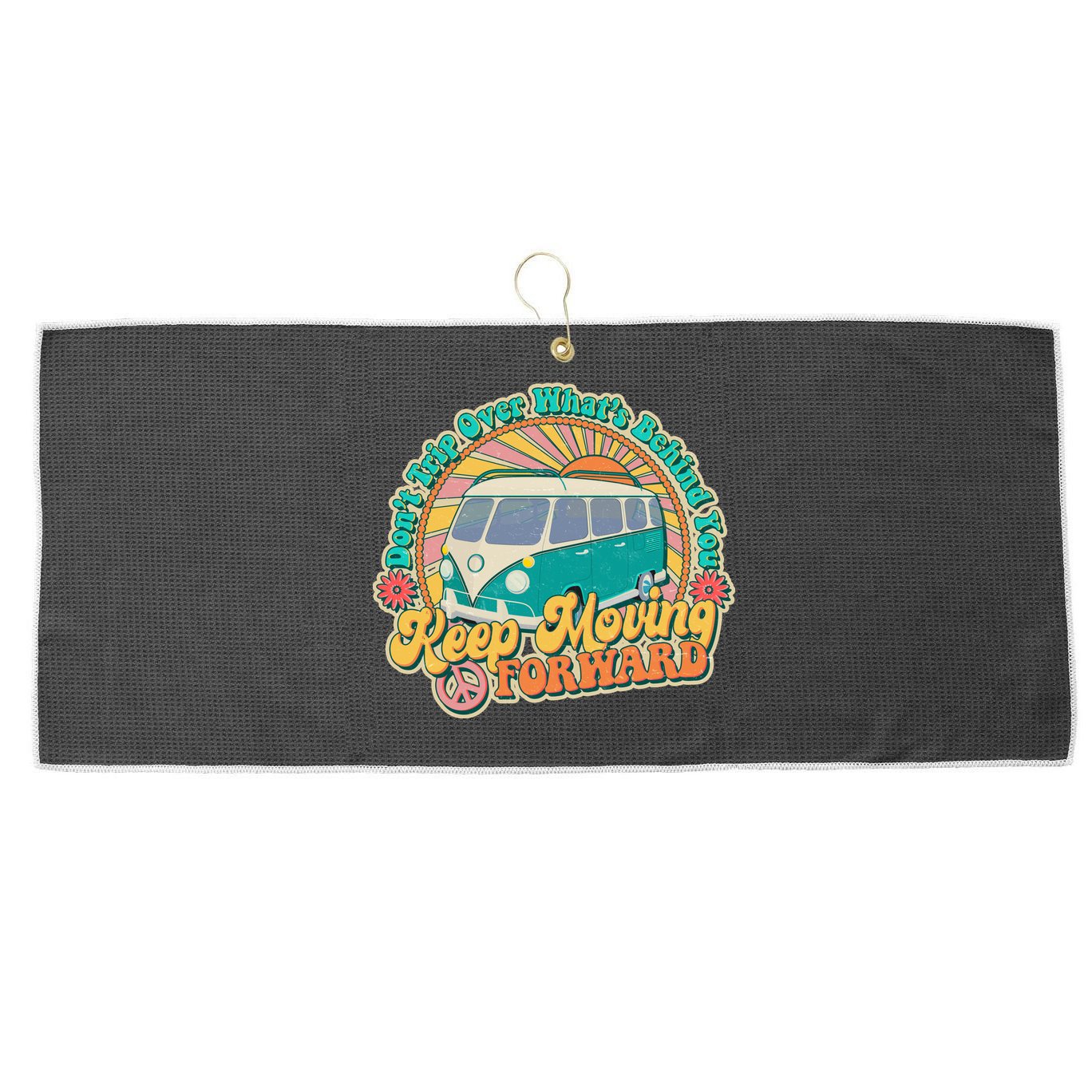 Vintage Retro VW Bus Keep Moving Forward Sunshine Large Microfiber Waffle Golf Towel