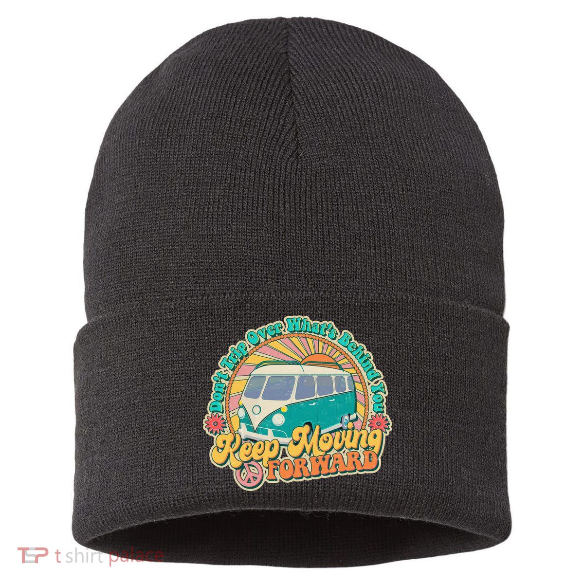 Vintage Retro VW Bus Keep Moving Forward Sunshine Sustainable Knit Beanie