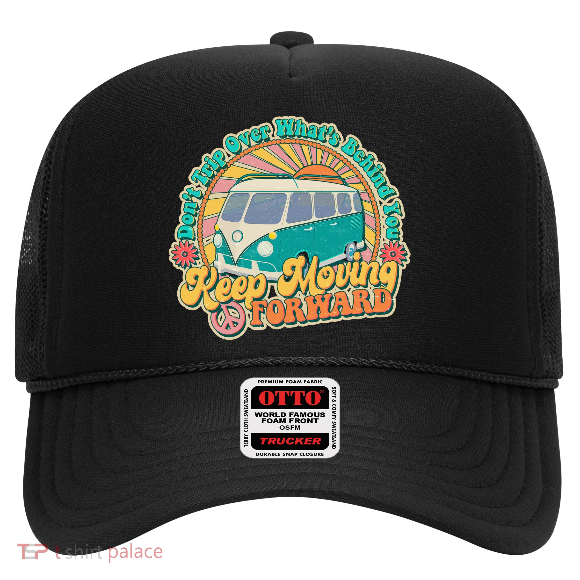 Vintage Retro VW Bus Keep Moving Forward Sunshine Trucker Hat