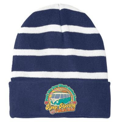 Vintage Retro VW Bus Keep Moving Forward Sunshine Striped Beanie with Solid Band