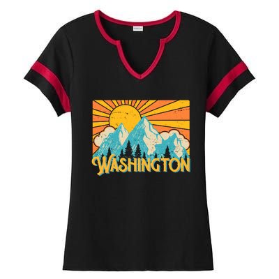 Vintage Retro Washington Sunshine Mountains Ladies Halftime Notch Neck Tee