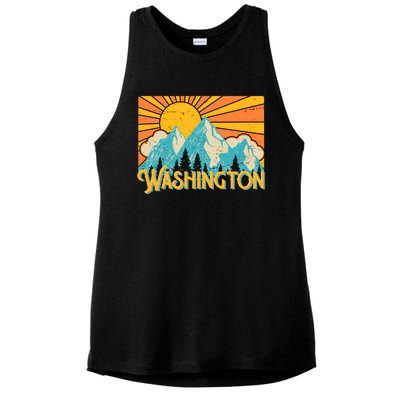 Vintage Retro Washington Sunshine Mountains Ladies PosiCharge Tri-Blend Wicking Tank