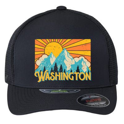 Vintage Retro Washington Sunshine Mountains Flexfit Unipanel Trucker Cap