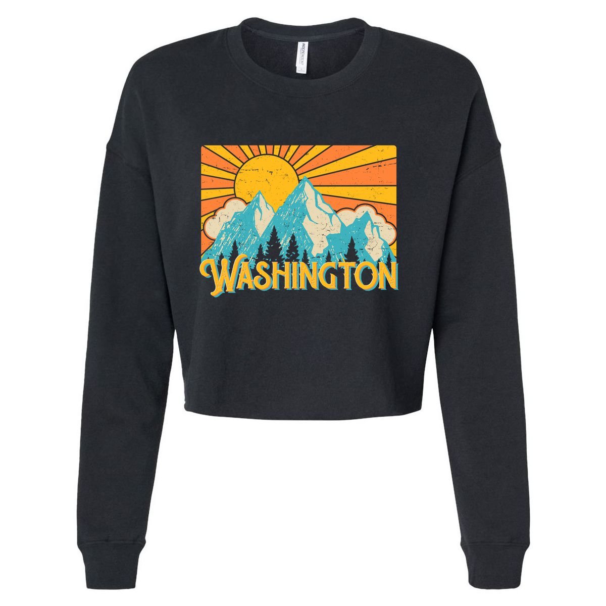 Vintage Retro Washington Sunshine Mountains Cropped Pullover Crew