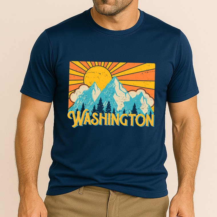 Vintage Retro Washington Sunshine Mountains Cooling Performance Crew T-Shirt