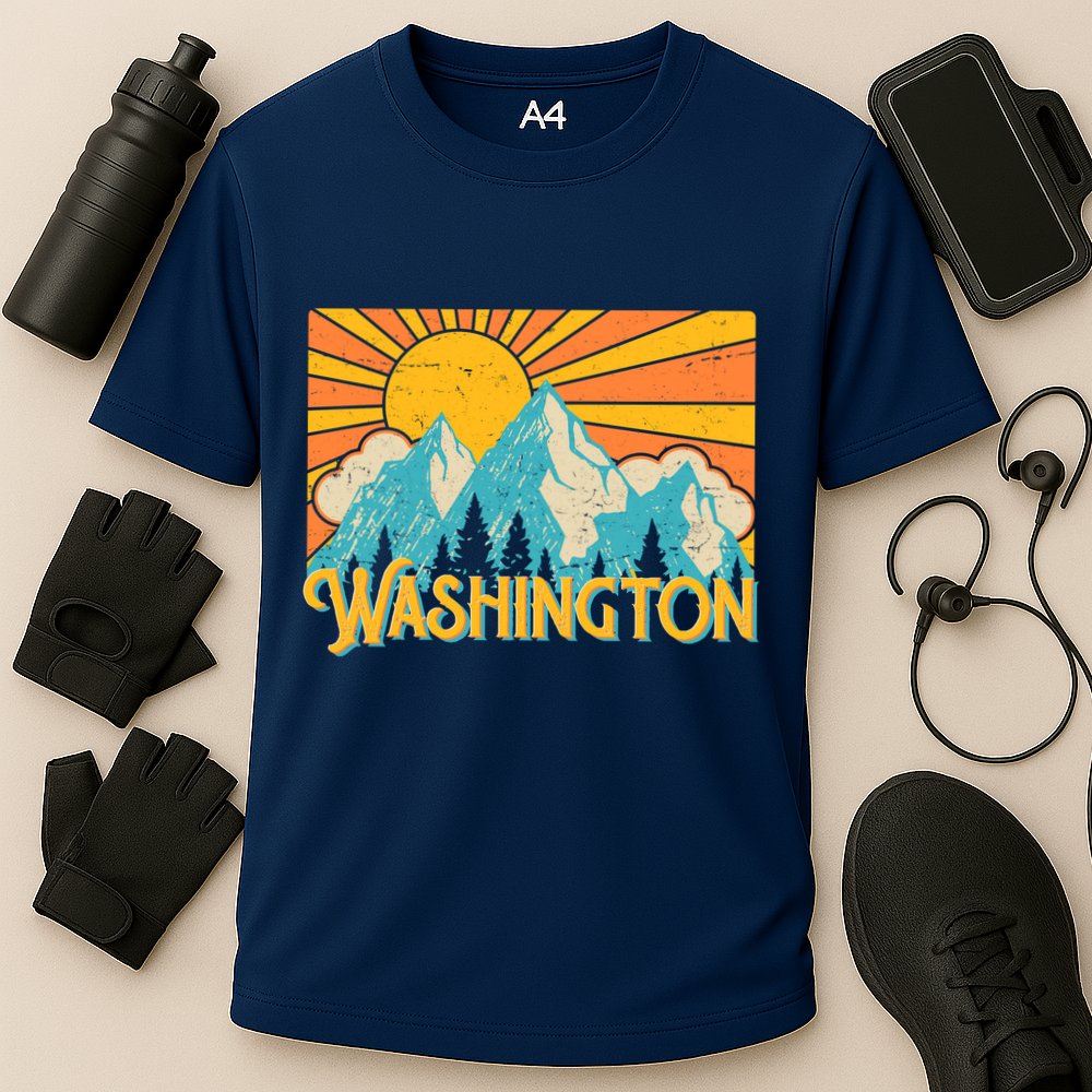 Vintage Retro Washington Sunshine Mountains Cooling Performance Crew T-Shirt