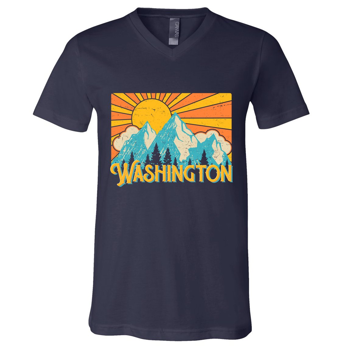 Vintage Retro Washington Sunshine Mountains V-Neck T-Shirt