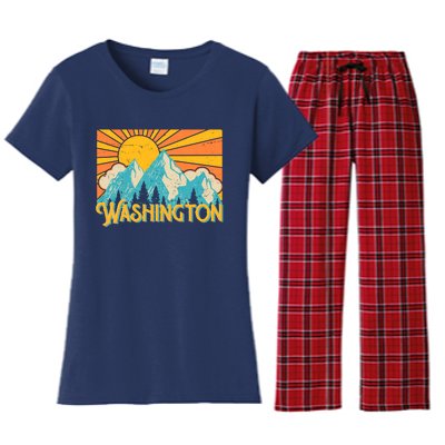 Vintage Retro Washington Sunshine Mountains Women's Flannel Pajama Set