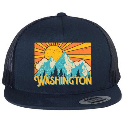 Vintage Retro Washington Sunshine Mountains Flat Bill Trucker Hat