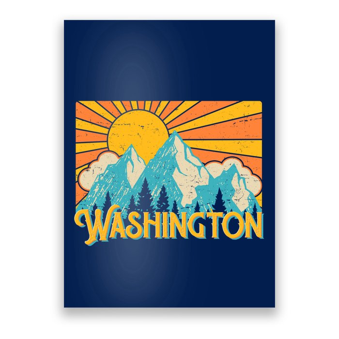 Vintage Retro Washington Sunshine Mountains Poster