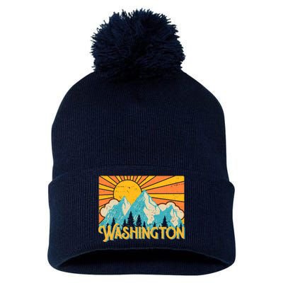 Vintage Retro Washington Sunshine Mountains Pom Pom 12in Knit Beanie