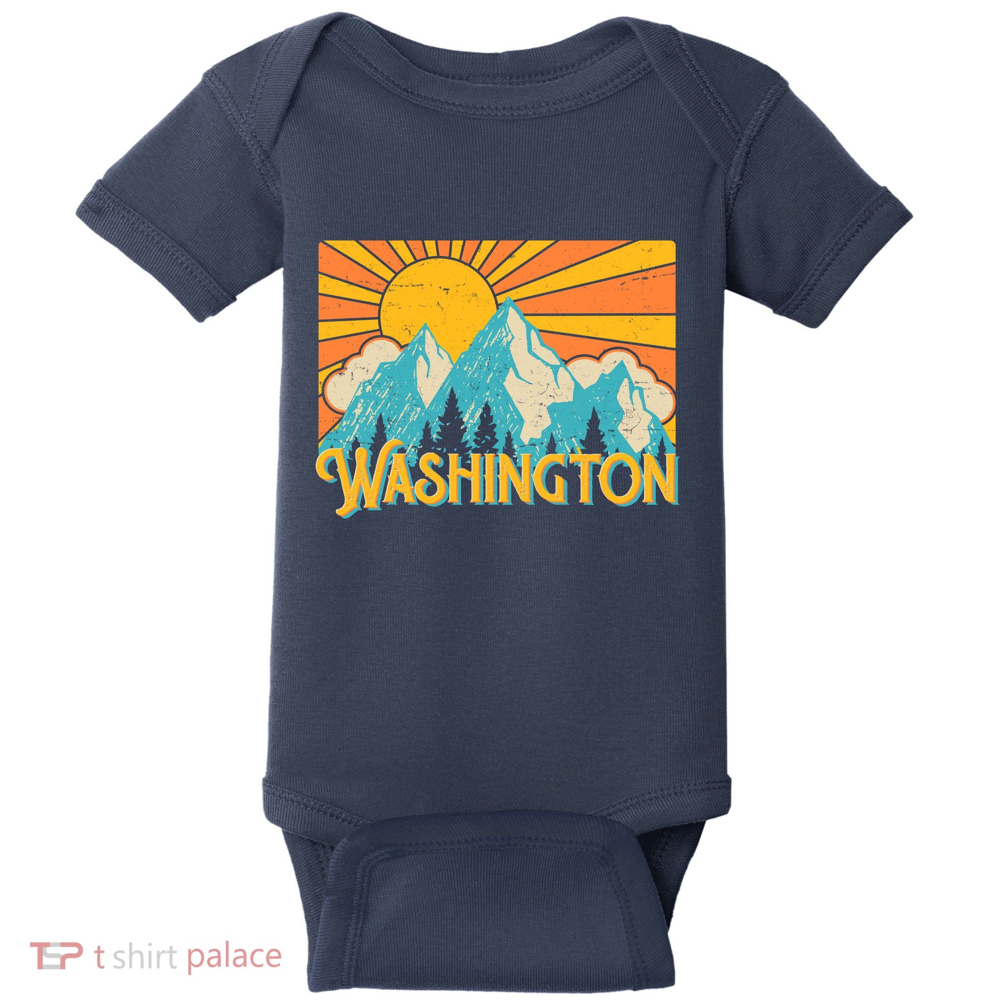 Vintage Retro Washington Sunshine Mountains Baby Bodysuit