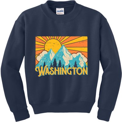 Vintage Retro Washington Sunshine Mountains Kids Sweatshirt
