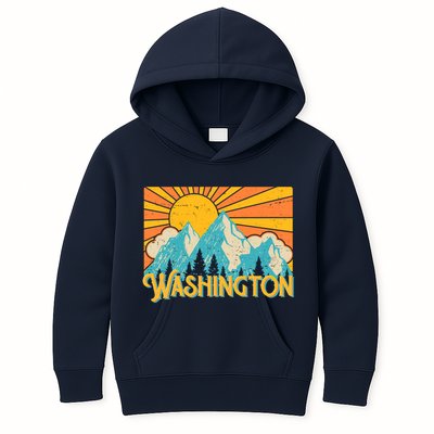 Vintage Retro Washington Sunshine Mountains Kids Hoodie