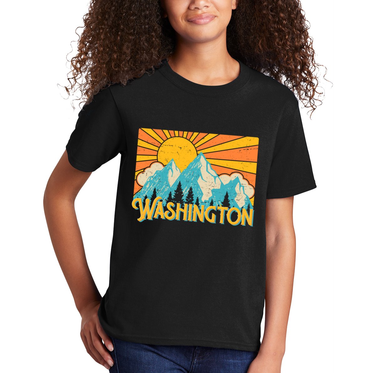 Vintage Retro Washington Sunshine Mountains Kids T-Shirt