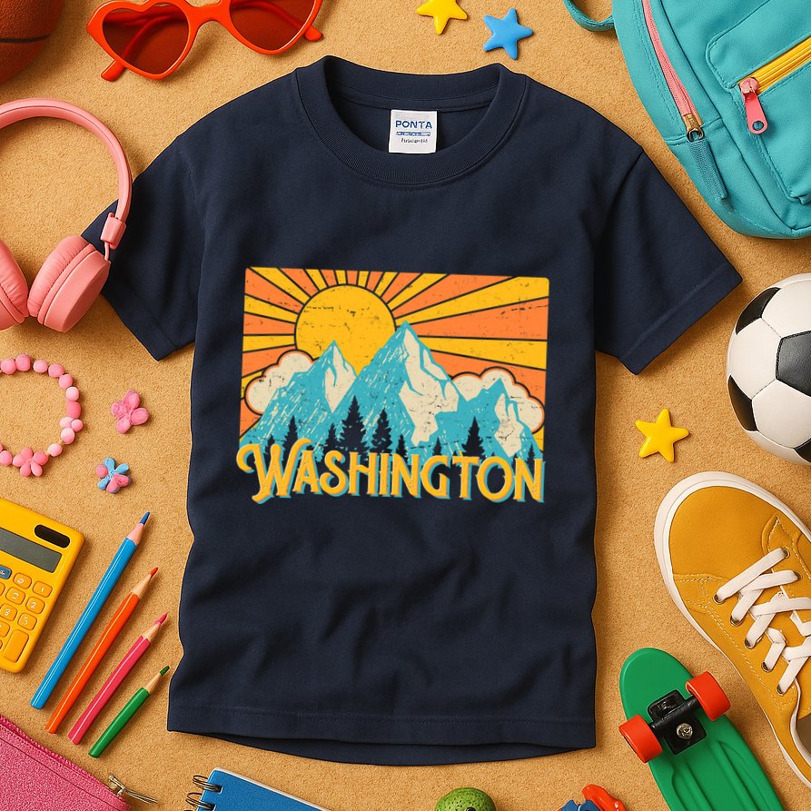 Vintage Retro Washington Sunshine Mountains Kids T-Shirt
