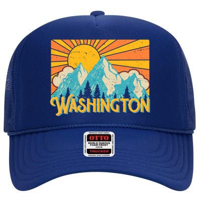 Vintage Retro Washington Sunshine Mountains High Crown Mesh Back Trucker Hat