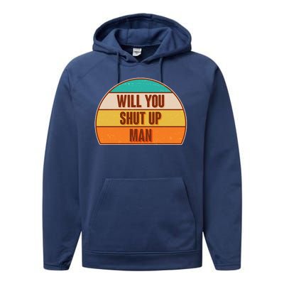 Vintage Retro Will You Shut Up Man Biden Vs Trump Debate Performance Fleece Hoodie