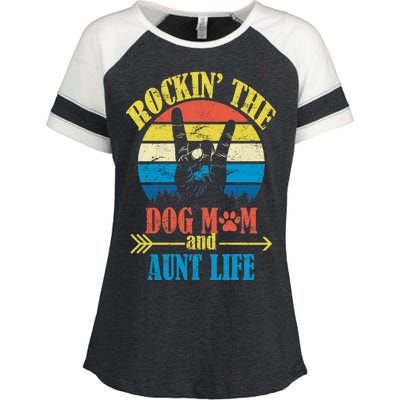 Vintage Rockin The Dog Mom And Aunt Life Enza Ladies Jersey Colorblock Tee