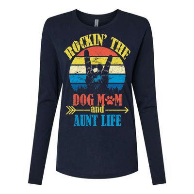 Vintage Rockin The Dog Mom And Aunt Life Womens Cotton Relaxed Long Sleeve T-Shirt