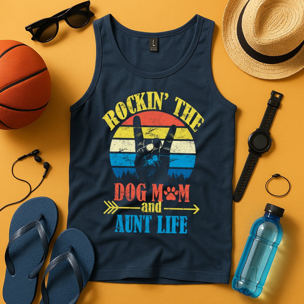 Vintage Rockin The Dog Mom And Aunt Life Tank Top