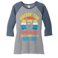 Vintage Rockin The Dog Mom And Aunt Life Women's Tri-Blend 3/4-Sleeve Raglan Shirt