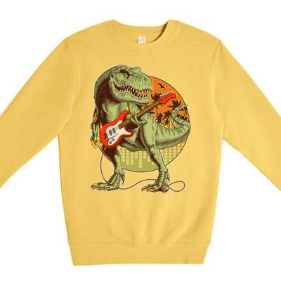 Vintage Rocking Guitar T-Rex Dinosaur Premium Crewneck Sweatshirt