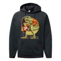 Vintage Rocking Guitar T-Rex Dinosaur Performance Fleece Hoodie