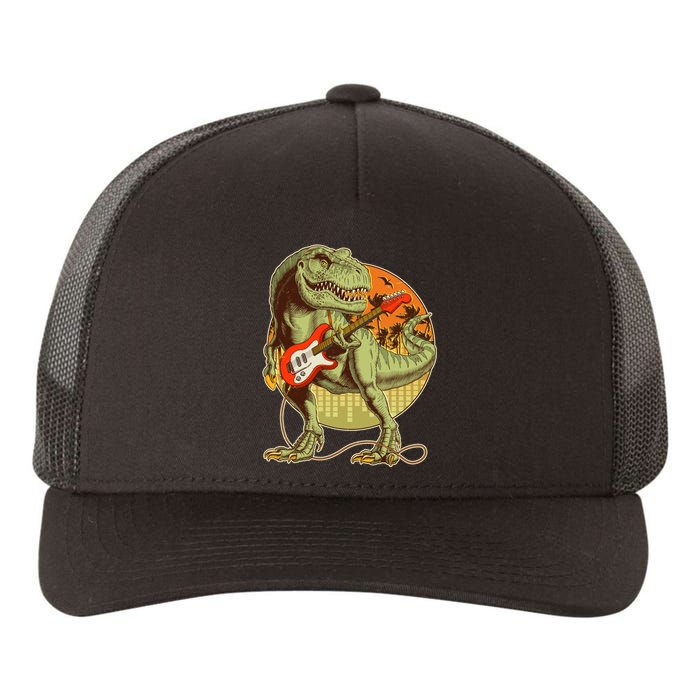 Vintage Rocking Guitar T-Rex Dinosaur Yupoong Adult 5-Panel Trucker Hat