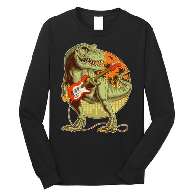 Vintage Rocking Guitar T-Rex Dinosaur Long Sleeve Shirt