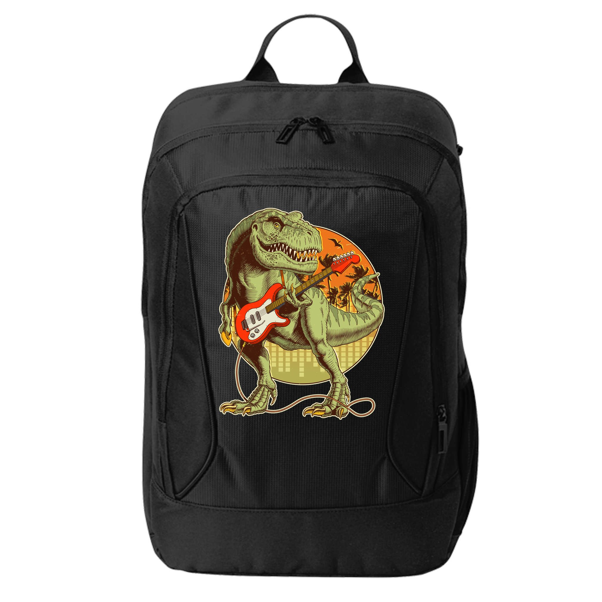 Vintage Rocking Guitar T-Rex Dinosaur City Backpack