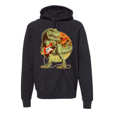 Vintage Rocking Guitar T-Rex Dinosaur Premium Hoodie