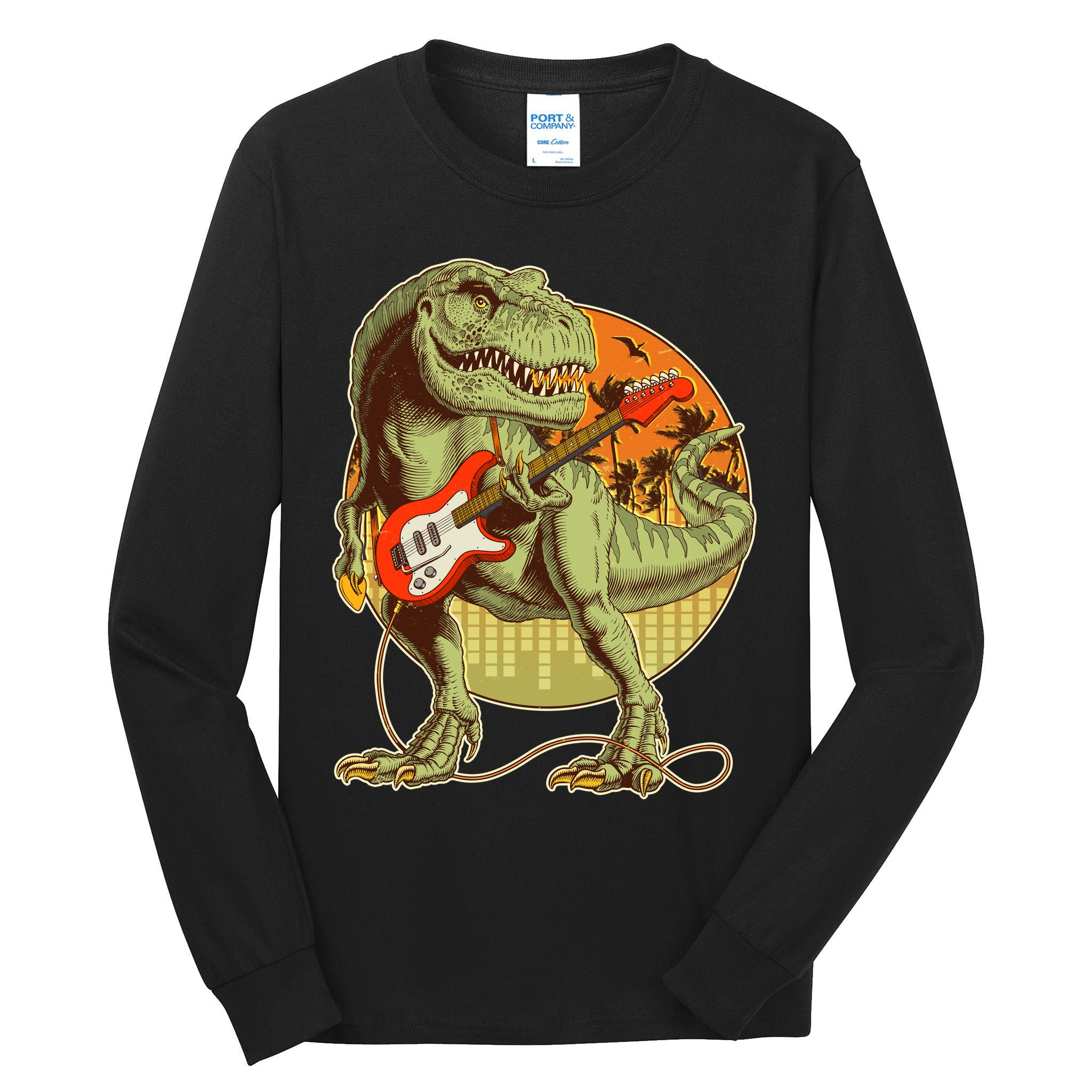 Vintage Rocking Guitar T-Rex Dinosaur Tall Long Sleeve T-Shirt