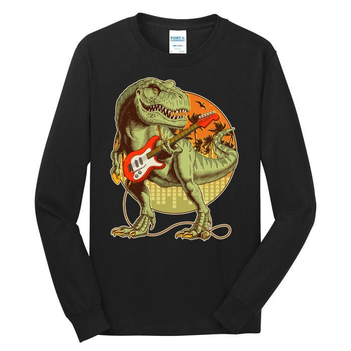 Vintage Rocking Guitar T-Rex Dinosaur Tall Long Sleeve T-Shirt