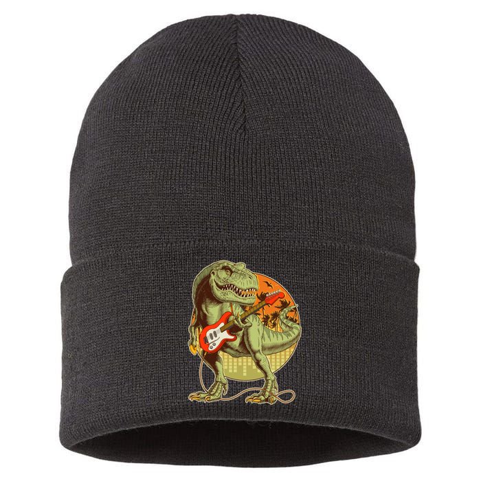 Vintage Rocking Guitar T-Rex Dinosaur Sustainable Knit Beanie